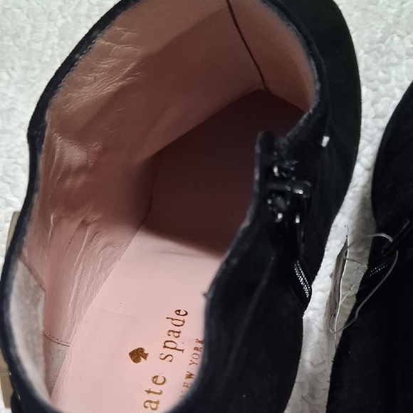 Kate Spade Black Heeled Ankle Boots with Gold Bow - Picture 6 of 11